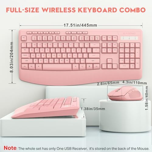 Wireless Keyboard and Mouse Combo, Full Size Ergonomic with Wrist Rest