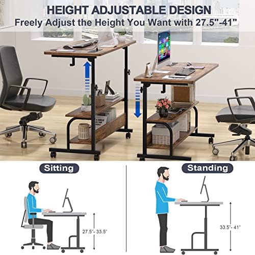 Armocity 39" Rolling Standing Desk with Charging Station for Couch Bed