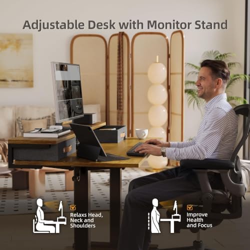 Claiks 48''*24'' Electric Standing Desk with Drawers, Rustic Brown