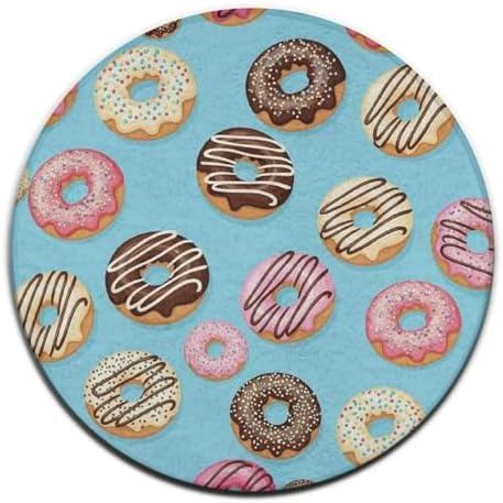 Large Home Decor Mat, Soft Round Yoga Carpet, Non Slip Machine Washable Kitchen Office Circle Rug Delicious Doughnuts, 36inch