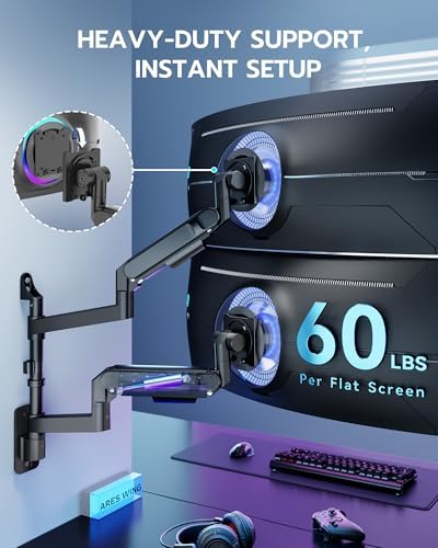 ARES WING Dual Monitor Wall Mount for 24-57 Inch Ultrawide Screen, Black