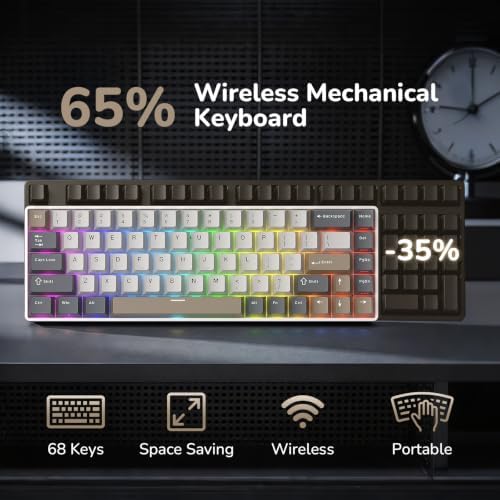 RK ROYAL KLUDGE RK68 65% RGB Wireless Mechanical Keyboard for Gaming, Work