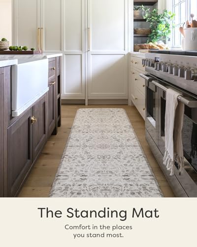 House of Noa Nama Standing Mat – Anti-Fatigue Kitchen Mats for Floor, Cushioned & Non-Slip Kitchen Comfort Mat for Standing, Thick Foam Anti-Fatigue Mat for Kitchen & Workspaces, Emile Latte 22" x 72"
