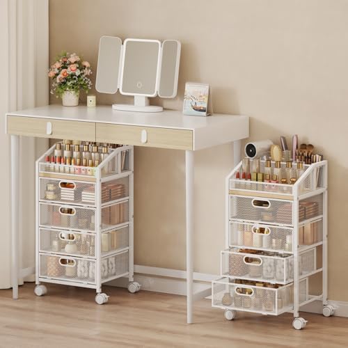 HapiRm Rolling Makeup Cart Organizer - Desk Vanity Storage Cart on Wheels