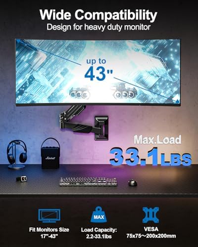 Single Monitor Wall Mount for Max 43" Holds up to 33.1lbs Screen