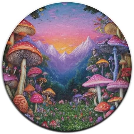 Machine Washable Modern Round Area Rug, Room Sofa Yoga Soft Round Carpet, Home Decor Non Slip Kitchen Office Circle Rug Trippy Mushrooms Art, 60inch