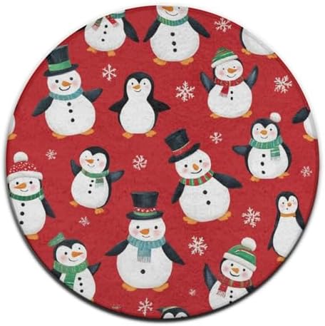 Circular Rugs Large Modern Round Area Rug Fashion Decor Mat for Home Office Christmas Cute Penguin Snowman Red