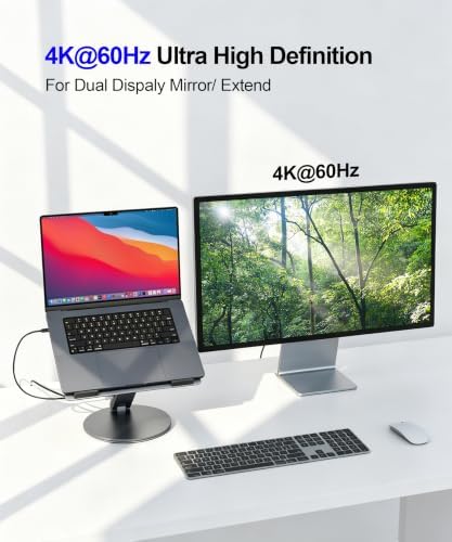 YICOSUN Laptop Stand for Desk, 360° Rotating & Height Adjustable Ergonomic Computer Riser with Aluminum Cooling Vents for 10-16 inch MacBook, Dell, Lenovo (Grey, USB-C Docking Station)