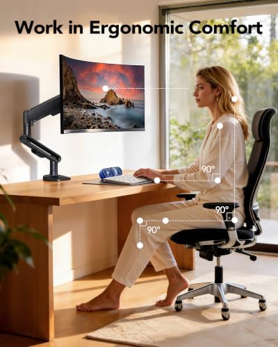 HUANUO Ultrawide Monitor Arm for 13 – 40" Screens, Single Monitor Mount Holds up to 26.4lbs, Adjustable Monitor Stand with C-Clamp & Grommet Base, VESA Mount 75x75mm/100x100mm
