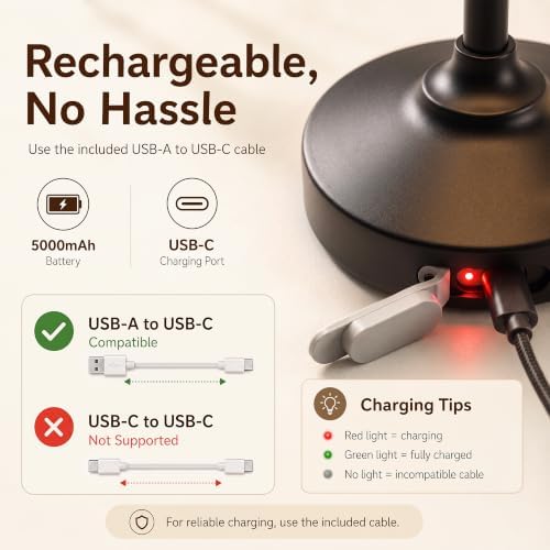 Dawnwake Table Lamp Cordless Lamp,5000mAh Rechargeble Battery Operated Lamp
