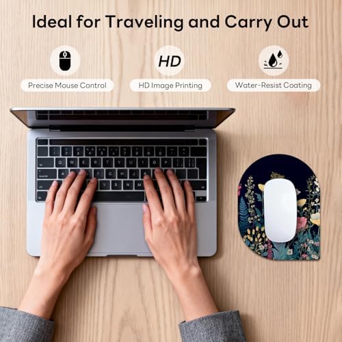 Contoured Oval Mouse Pad 6x8in Non-Slip for Laptop,Flowers
