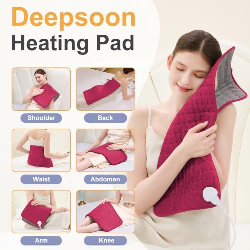 Heating Pad,Electric Heating Pads,Heating Pad for Back,Burgundy,24x12 Inch