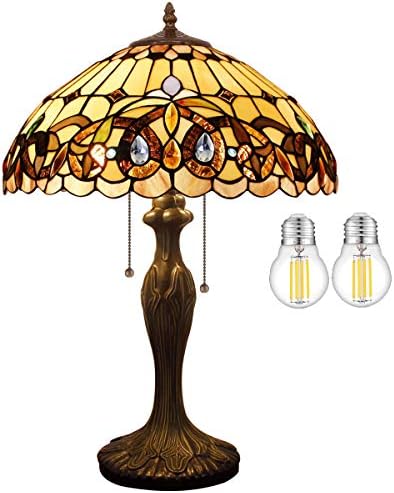 WERFACTORY Tiffany Style Table Lamp Colorful Stained Glass Bedside Lamp 24"