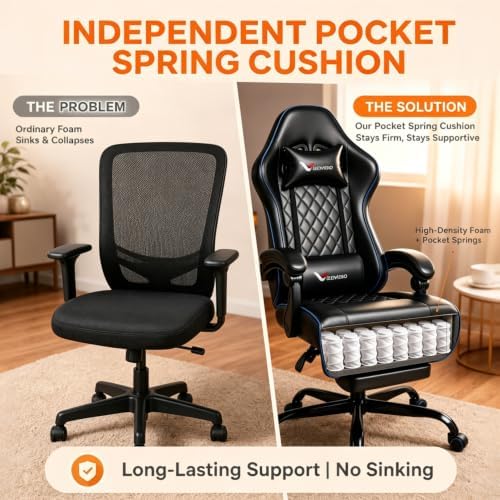 Ergonomic Gaming Chair with Footrest Lumbar Support, Home Office Game Desk