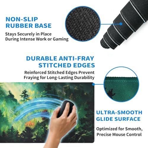 Extended Mystic Forest Desk Mat, XL Large Gaming Mouse Pad, Green Landscape Stitched Edges Waterproof with Non-Slip Rubber Base for Computer Keyboard Laptop Work Home Office 31.5"x11.8"