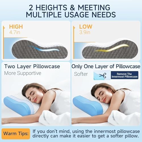 Neck Pillow for Sleeping, Ergonomic Cervical Bed Pillow, Grey Standard Size