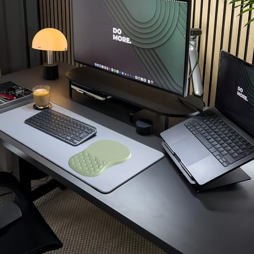 Ergonomic Mouse Pad Wrist Support,Friendly Green Wrist Rest Mousepad for Carpal Tunnel Pain Relief,Integrated Memory Foam Slope Massage Bulge Design