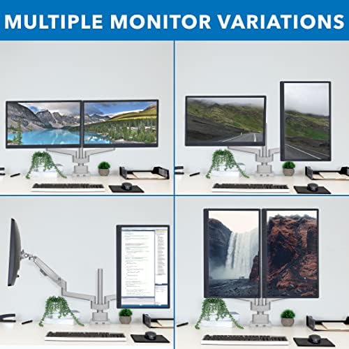 Mount-It! Dual Monitor Mount - Monitor Stands for 2 Monitors, Computer Arms on Desk Stand, Gas Spring Height Adjustable Desk Mount in Silver, VESA 75, 100 Fits Screens Up to 32", Silver Color