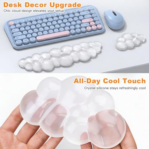 Cloud Keyboard and Mouse Wrist Rest Set, Clear Gel Keyboard Mouse Wrist Rest Support Pad for Typing Pain Relief, Cute Aesthetic Desk Decor Accessory for Home Office Dorm (Clear)