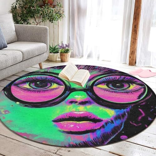 Machine Washable Modern Round Area Rug, Room Sofa Yoga Soft Round Carpet, Home Decor Non Slip Kitchen Office Circle Rug Trippy Goth Girl Art, 24inch