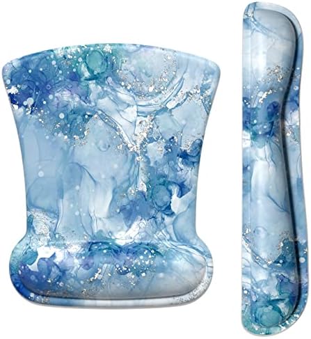 ITNRSIIET Mouse Pad Wrist Support Keyboard Wrist Rest Pad Ergonomic Mousepad Non-Slip Memory Foam Keyboard Pad Easy Typing Pain Relief Perfect for PC Laptop Gaming Office, Blue Abstract Marble