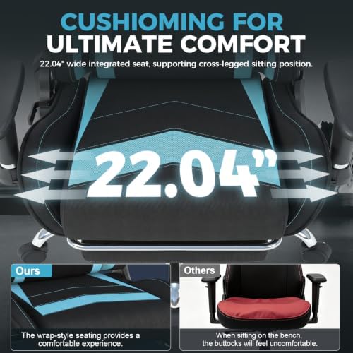 LUCKRACER Gaming Chair High Back Ergonomic Computer Chair with Breathable Fabric, with Lumbar Support, 8-Way Adjustable Armrests, Integrated Frame for Office Study Gaming, Light Blue