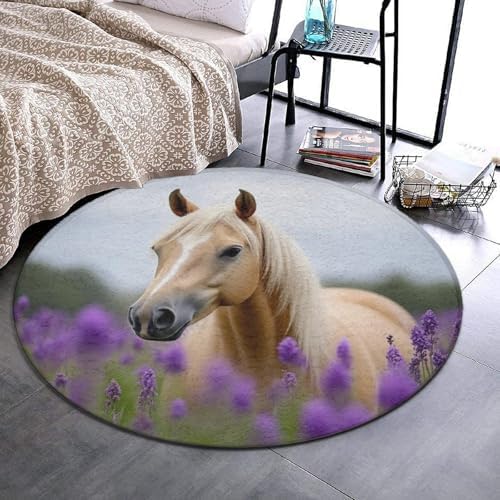 Fashion Round Area Rug Large Non Slip Carpet Unisex Home Decor Mat Lavender Horse