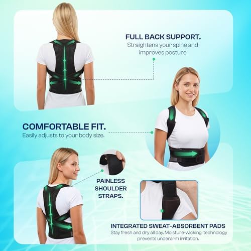 Adjustable Posture Corrector Back Brace for Men & Women – Upper Back & Shoulder Support Breathable Design with Removable Under-Arm Sweat Pads, Discreet Fit