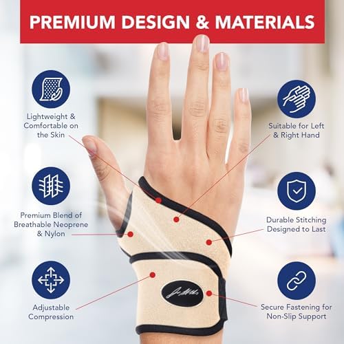 Doctor Developed Wrist Brace - Wrist wrap for Carpal Tunnel Arthritis,Tendonitis, Hand Support - Ideal for Fitness, Weightlifting - Handbook included (Nude, 1 Pack, Wrist Brace)