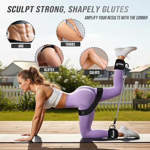 WOQQW Ankle Resistance Bands with Cuffs & Booty Bands Set for Legs & Glutes