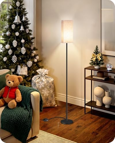 2 Pack Floor Lamp, Pole Lamp with Foot Switch, Modern Standing Lamp Lampshade, Minimalist Freestanding Lamp (Bulb Not Included), for Living Room, Bedroom Office, Black and Beige E07LDP205