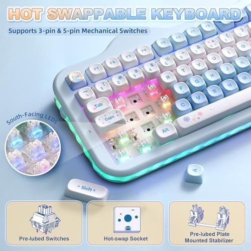 YUNZII C98 Cute Cake Wireless Mechanical Keyboard(Blue, Milk Switch)