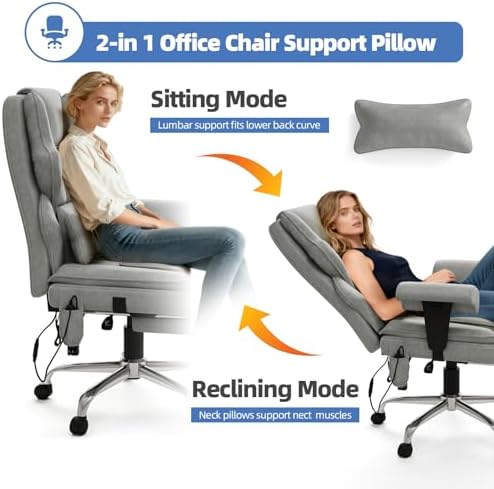 7-Point Massage Heated Executive Office Chair with Footrest, Gray