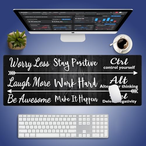 Stay Positive Work Hard Large Mouse Pad, Rustic Black Wood Grain Desk Mat