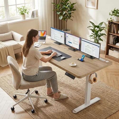 70.8'' x 27'' Electric Standing Desk Adjustable Height with Charging Station, Wheels, 2 USB Ports, 3 Power Outlets, 27''-46'' Lifting Range Stand up Desk for Home Office(Oak Gery)