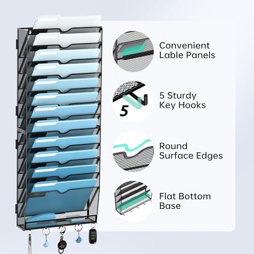 SUPEASY 13-Tier Hanging Wall File Organizer with Hooks, 2 Pack