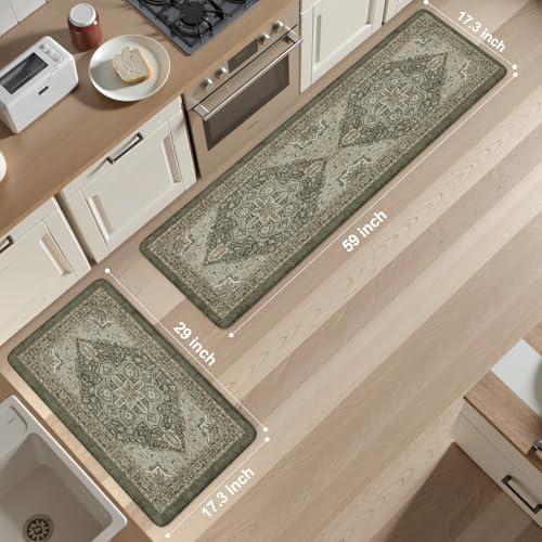KIMODE Kitchen Mats Cushioned Anti Fatigue, Boho Kitchen Rugs Sets of 2