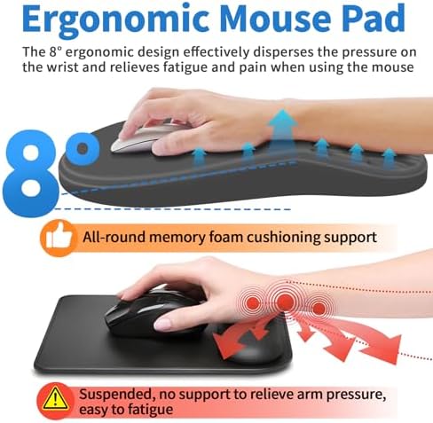 YIWEI Ergonomic Mouse Pad with Wrist Rest for Carpal Tunnel Pain Relief