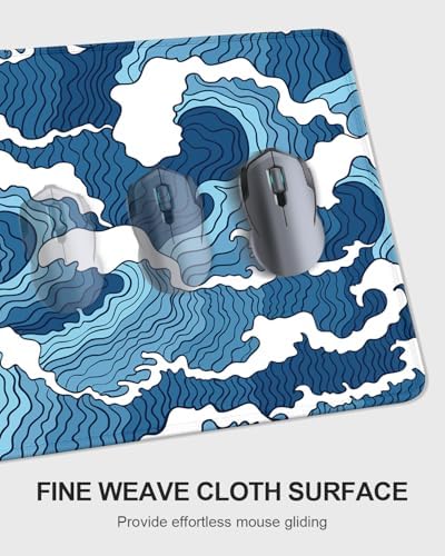 Auhoahsil Large Mouse Pad with Wrist Rests for Keyboard & Mouse, Thick Soft Ergonomic Memory Foam Wrist Supports, Big & Long Desk Mat 35.5 x 15.7 in, for Office Gaming Computer, Blue Wave