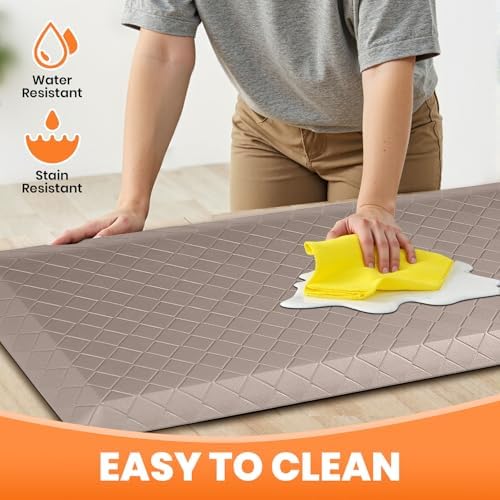 4/5 Inch Extra Thick Kitchen Mats for Floor,Non Slip Anti Fatigue Kitchen Rugs,Waterproof Stain Resistant Sink Mat,Cushioned Standing and Comfort Mats for Office (17"x47" Khaki)