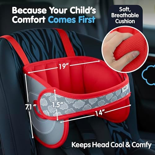 NapUp Car Seat Head Support for Toddler - Anti-Bobbing Head Holder - Red