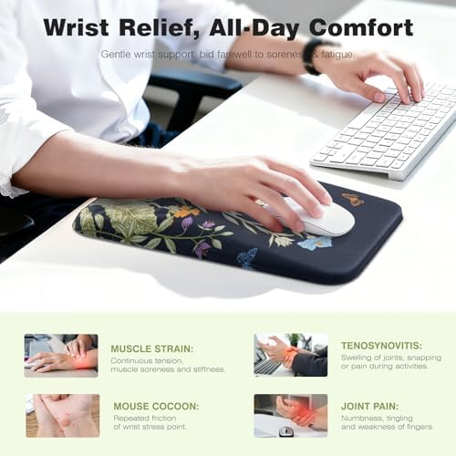Ospelelf Mouse Pad with Wrist Rest Floral Ergonomic Comfortable Pain Relief Mousepad Wrist Support for Computer Office