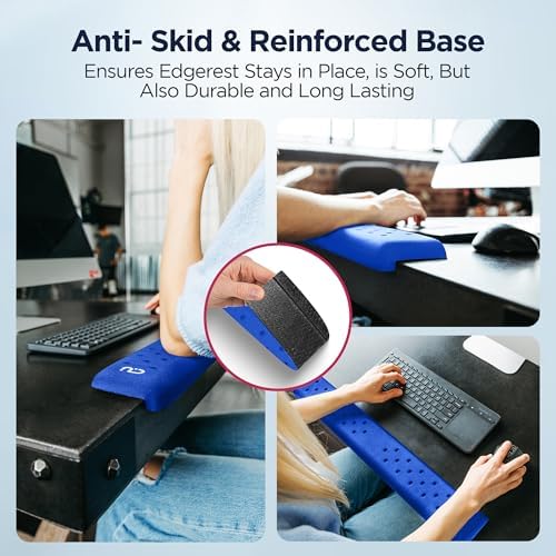 EdgeRest PostureUp L-Shaped Desk Long Wrist Rest Elbow, Forearm & Wrist Comfort Support for Table or Desk Edge, Non-Slip, Memory Foam Padding, Ergonomic Design for Work, Universal Fit, Blue