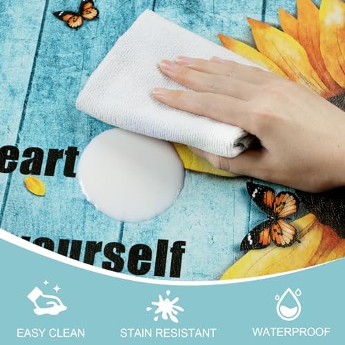 Likiyol Sunflower Kitchen Rugs Sets of 3 Kitchen Mats for Floor Anti Fatigue Mats for Kitchen Floor, Spring Floral Flower Non Slip Washable Standing Floor Mats, 18''x30''+18''x48''+18''x60''(Blue)