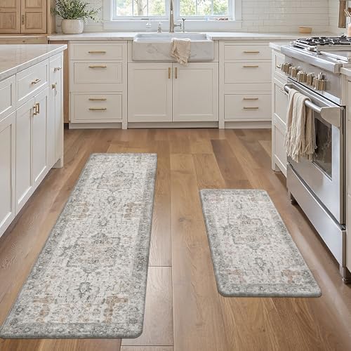 GENIMO Anti Fatigue Kitchen Mats for Floor 2PCS, Standing Rugs,GrayTaupe