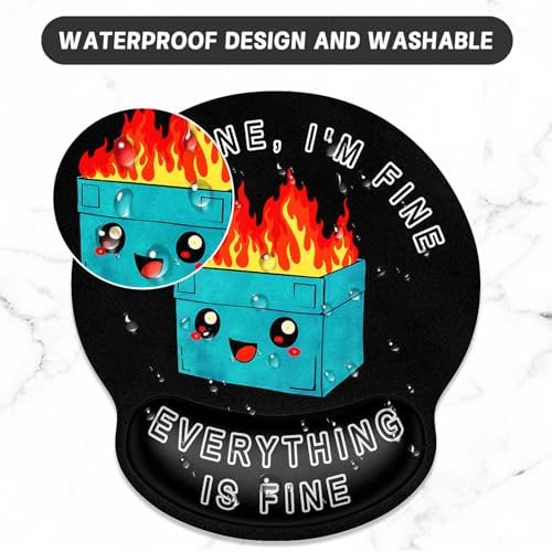 ITNRSIIET Ergonomic Mouse Pad with Wrist Support Wrist Rest Smooth Surface Non-Slip Rubber Base Comfortable Office Supplies Pain Relief, 9.8 x 9.1 inches, Cute Dumpster