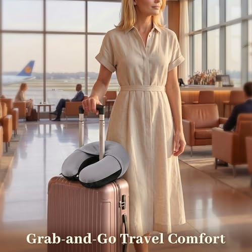 Mewaii Travel Neck Pillow, Airplane Pillow with Hood, Memory Foam, Gray
