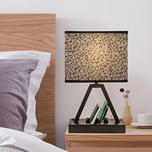 Briever Touch Control Table Lamp, 3-Way Dimmable Desk Lamp with USB C & A and AC Outlet, Bedside Lamp with Phone Stands for Bedroom, Living Room, Office, LED Bulb Included, Black Shade