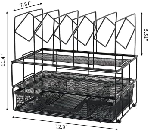 Desk Organizers and Accessories, 2-Tier Desk Organizer with Drawer, Black