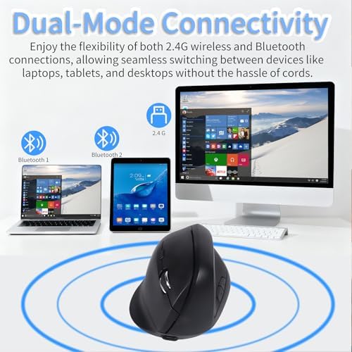 Bluetooth Wireless Vertical Mouse - Ergonomic Design, Rechargeable with Type-C, Silent Operation for Office and Home Use, Ideal for Professionals & Students (Black)